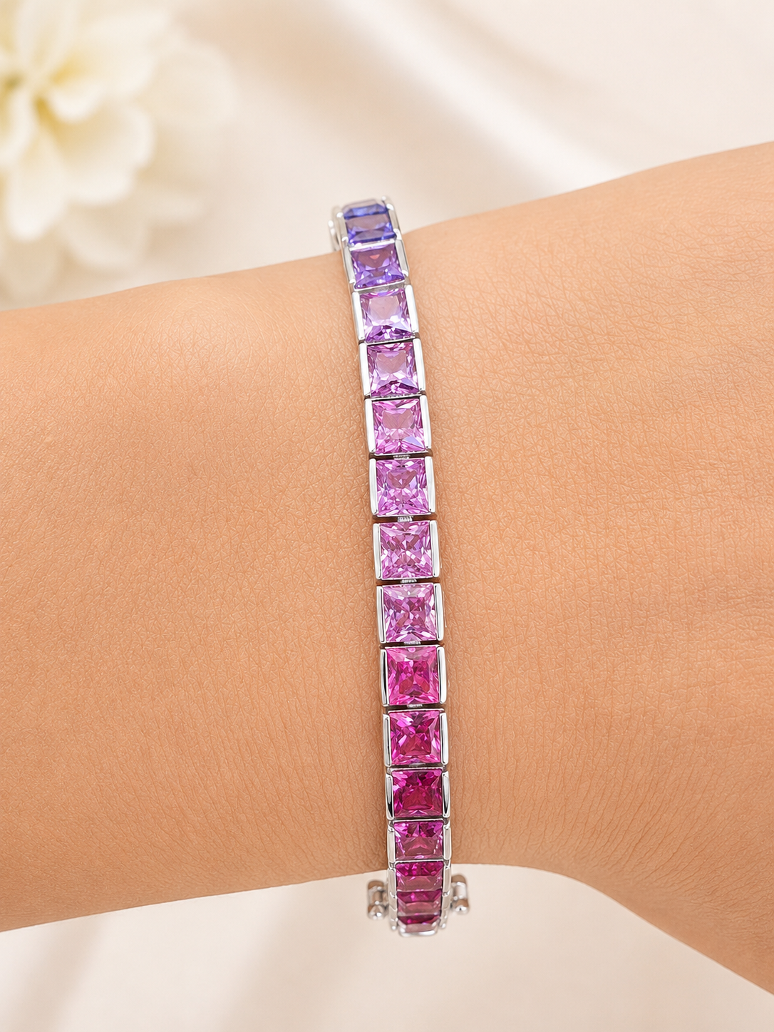 36cttw Rainbow Lab Sapphire Sterling Silver Bracelet