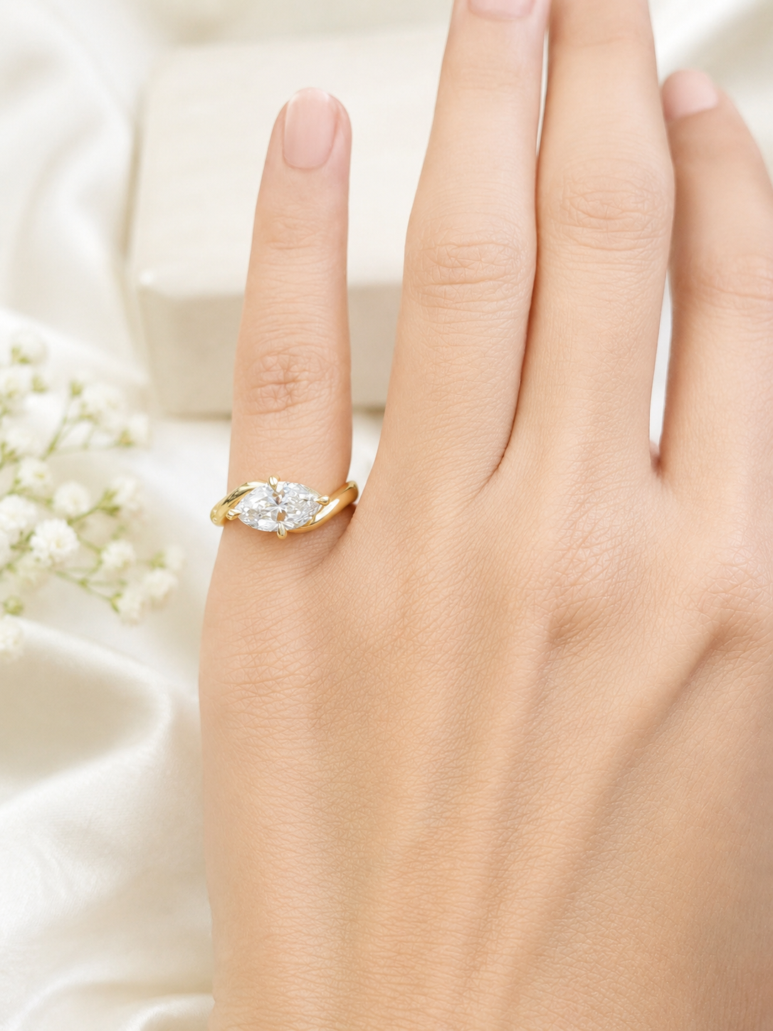 Custom Made Yellow Gold 1cttw Marquise Twirl Ring