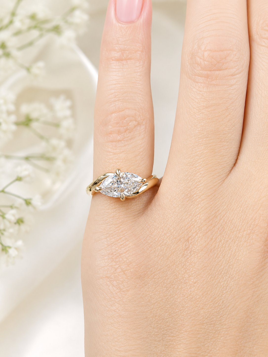 Custom Made Yellow Gold 1cttw Marquise Twirl Ring