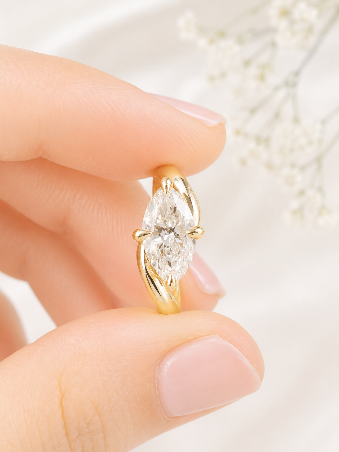 Custom Made Yellow Gold 1cttw Marquise Twirl Ring