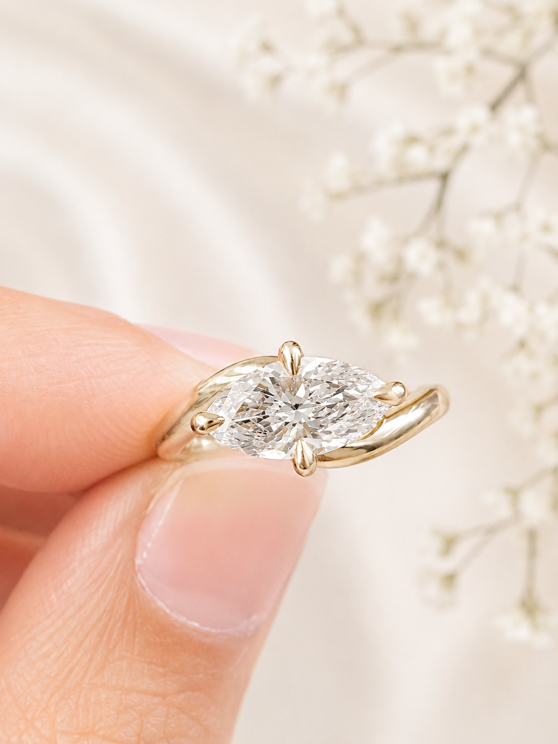 Custom Made Yellow Gold 1cttw Marquise Twirl Ring