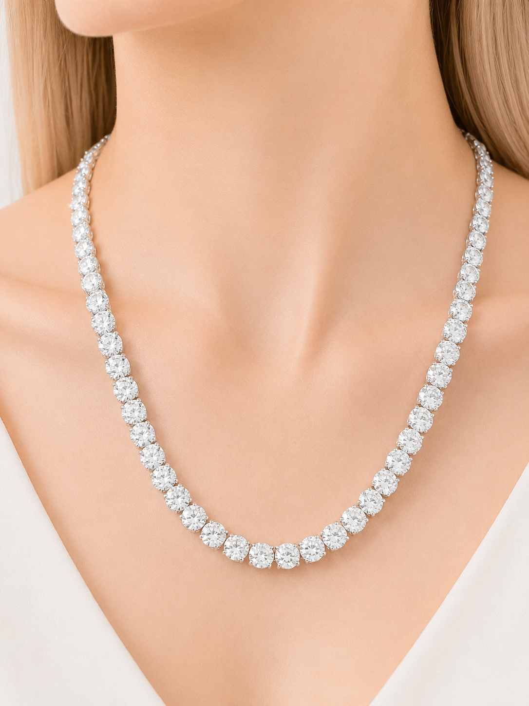 18K White Gold 57.68cttw Lab Diamond 22" Tennis Necklace