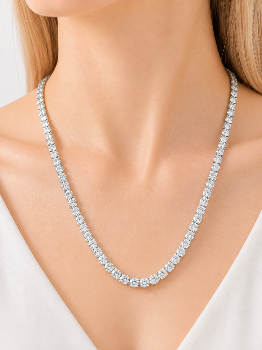18K White Gold 19.93cttw Lab Diamond 22" Tennis Necklace