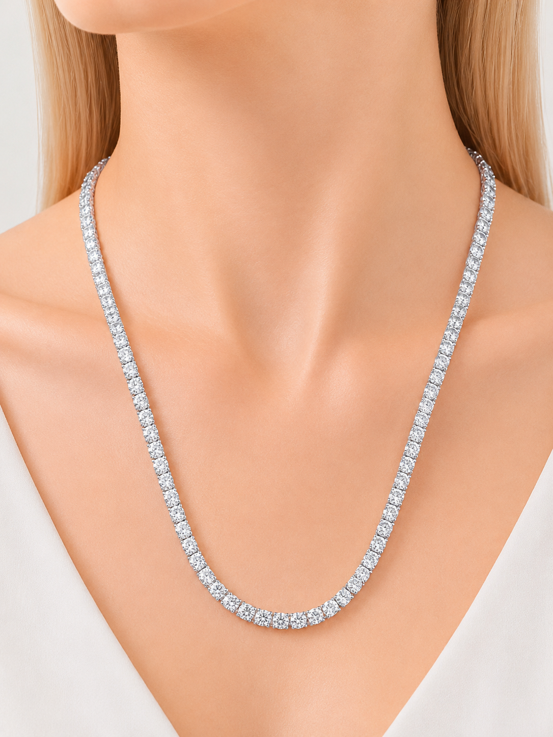 18K White Gold 7.24cttw Lab Diamond 16" Tennis Necklace