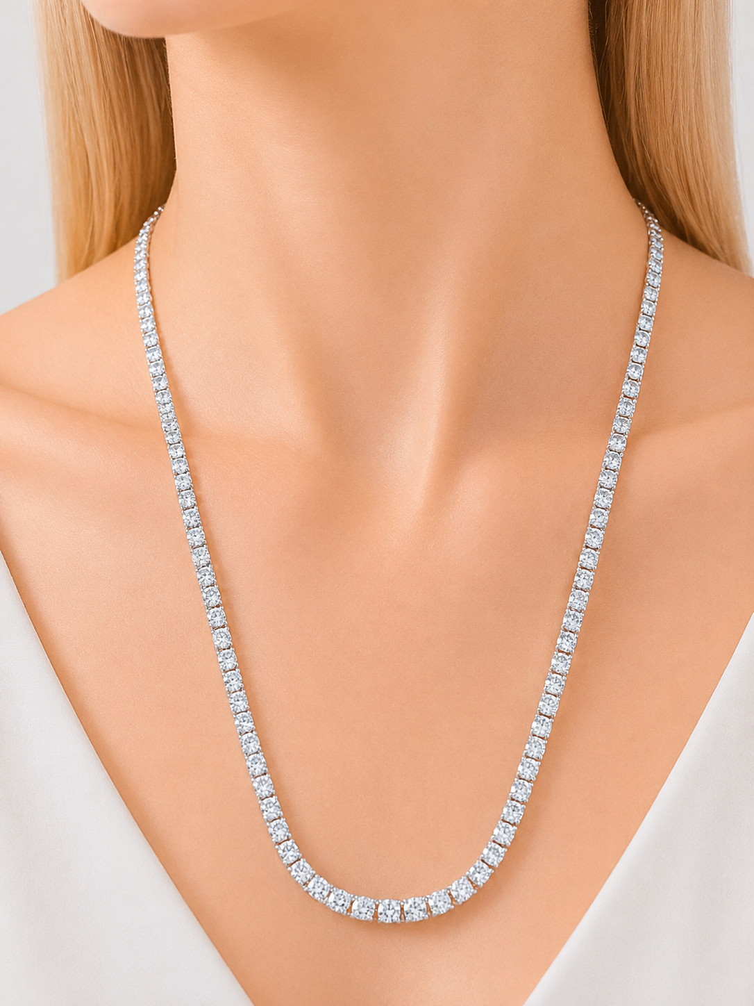 18K White Gold 6.58cttw Lab Diamond 16" Tennis Necklace