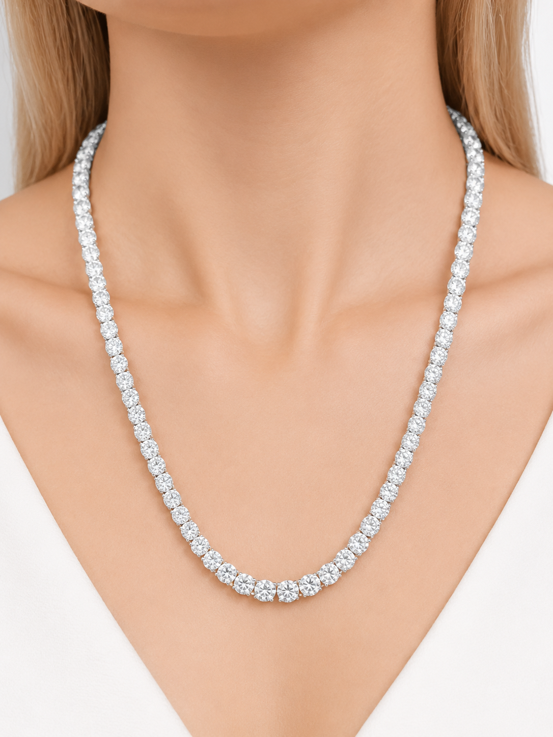 18K White Gold 26.38cttw Lab Diamond 16" Tennis Necklace