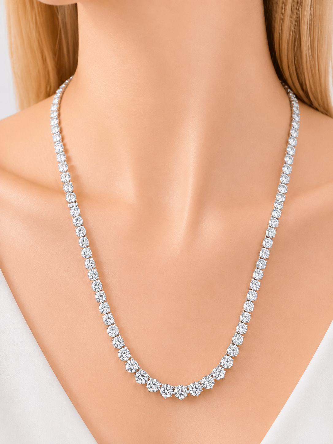 9.08cttw White Gold 3 Prong Lab Diamond 17" Tennis Necklace