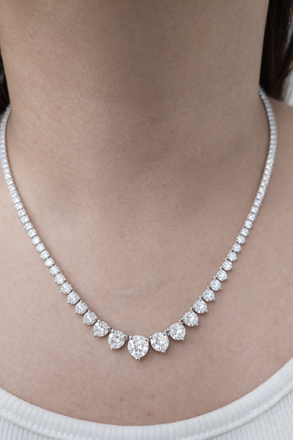 5.55ct White Gold Lab Diamond 17" Graduated Tennis Necklace