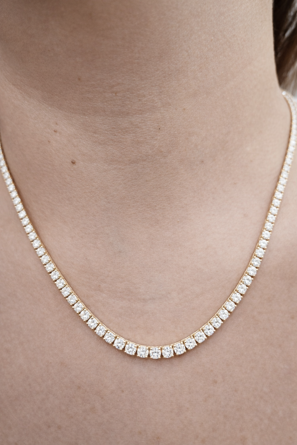 9.72ct Yellow Gold 17" Lab Diamond Tennis Necklace