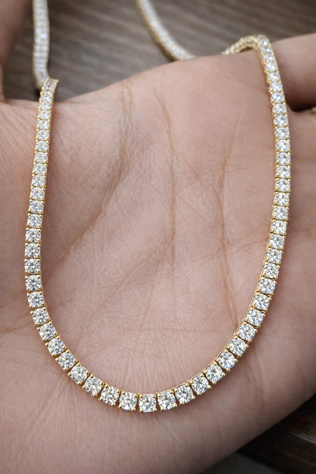 9.72ct Yellow Gold 17" Lab Diamond Tennis Necklace