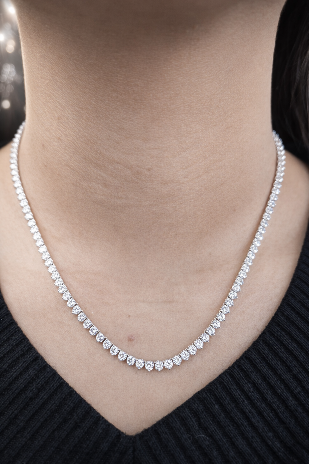 11.63ct 3 Prongs White Gold 17.5" Lab Tennis Necklace