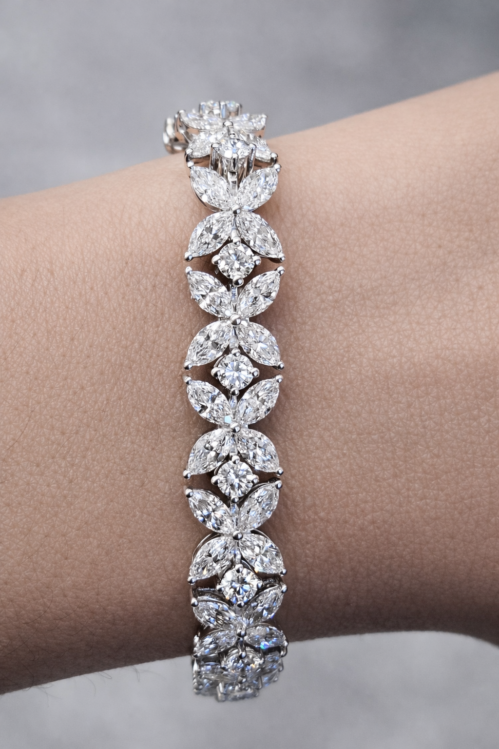 11.90ct Flower White Gold 7" Lab Diamond Bracelet