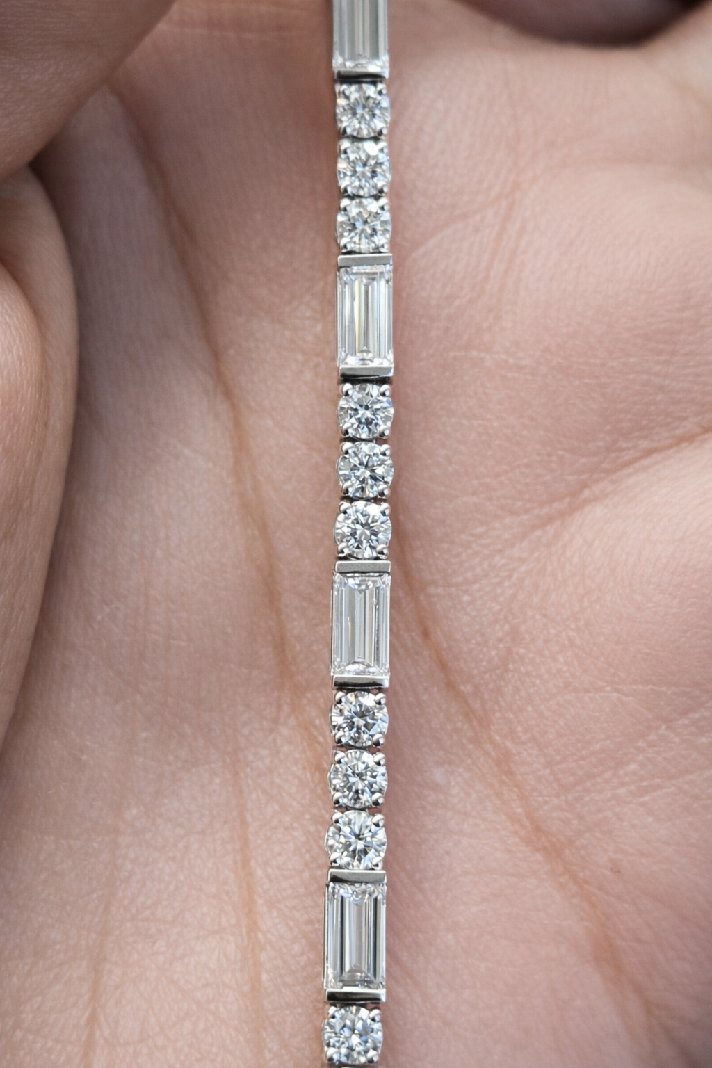 5.12ct Emerald & Round White Gold 7" Lab Tennis Bracelet