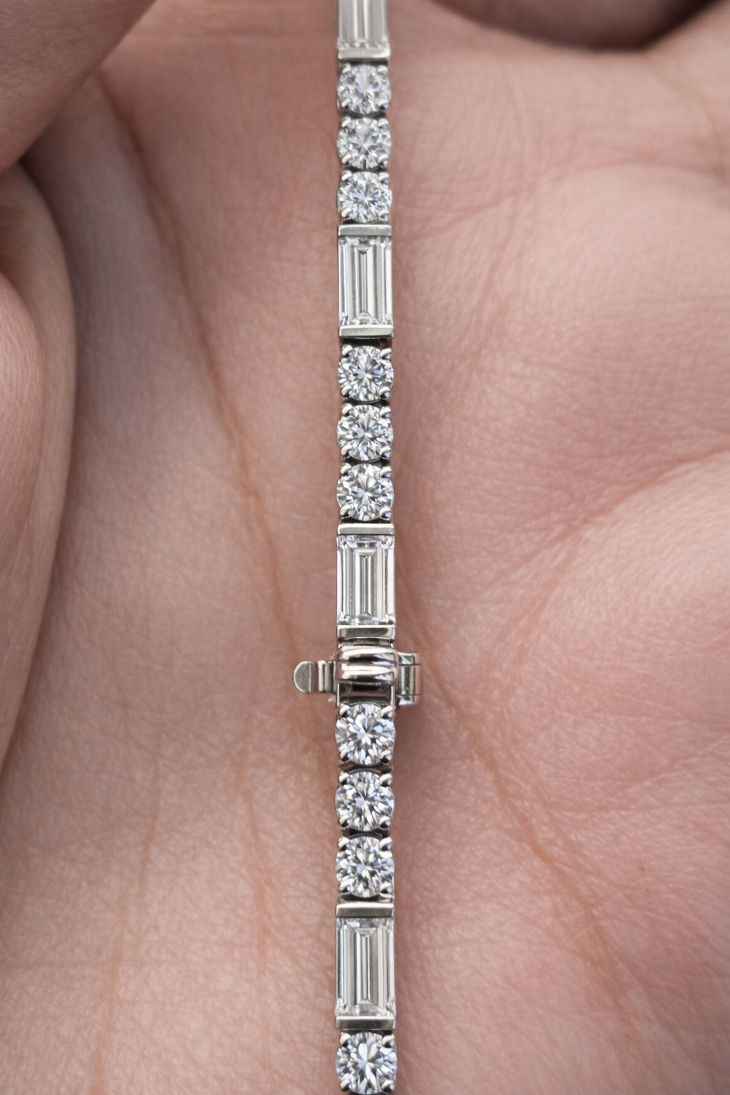 5.12ct Emerald & Round White Gold 7" Lab Tennis Bracelet