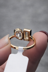 Pear & Emerald Yellow Gold Lab Diamond Ring