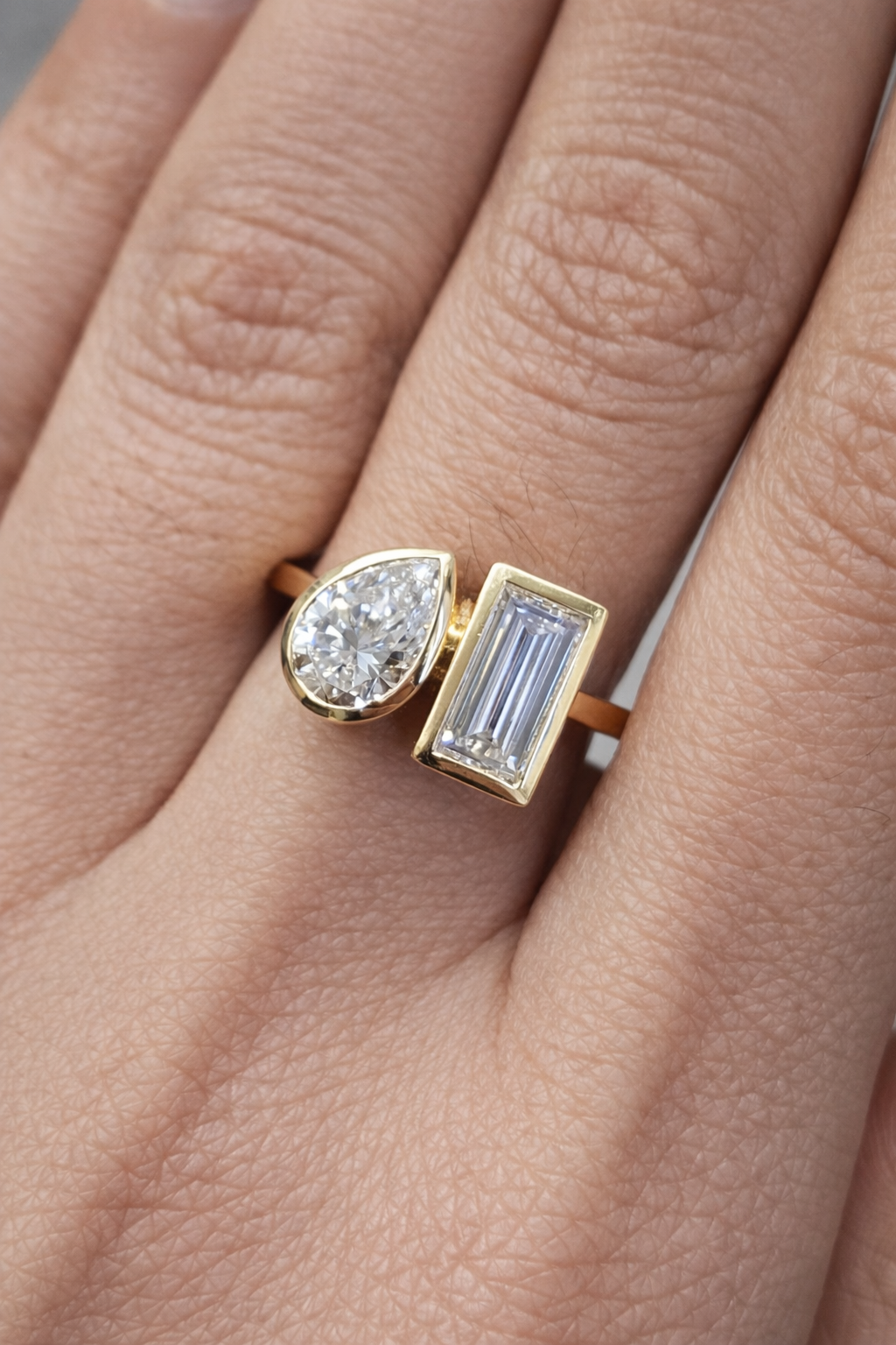 Pear & Emerald Yellow Gold Lab Diamond Ring