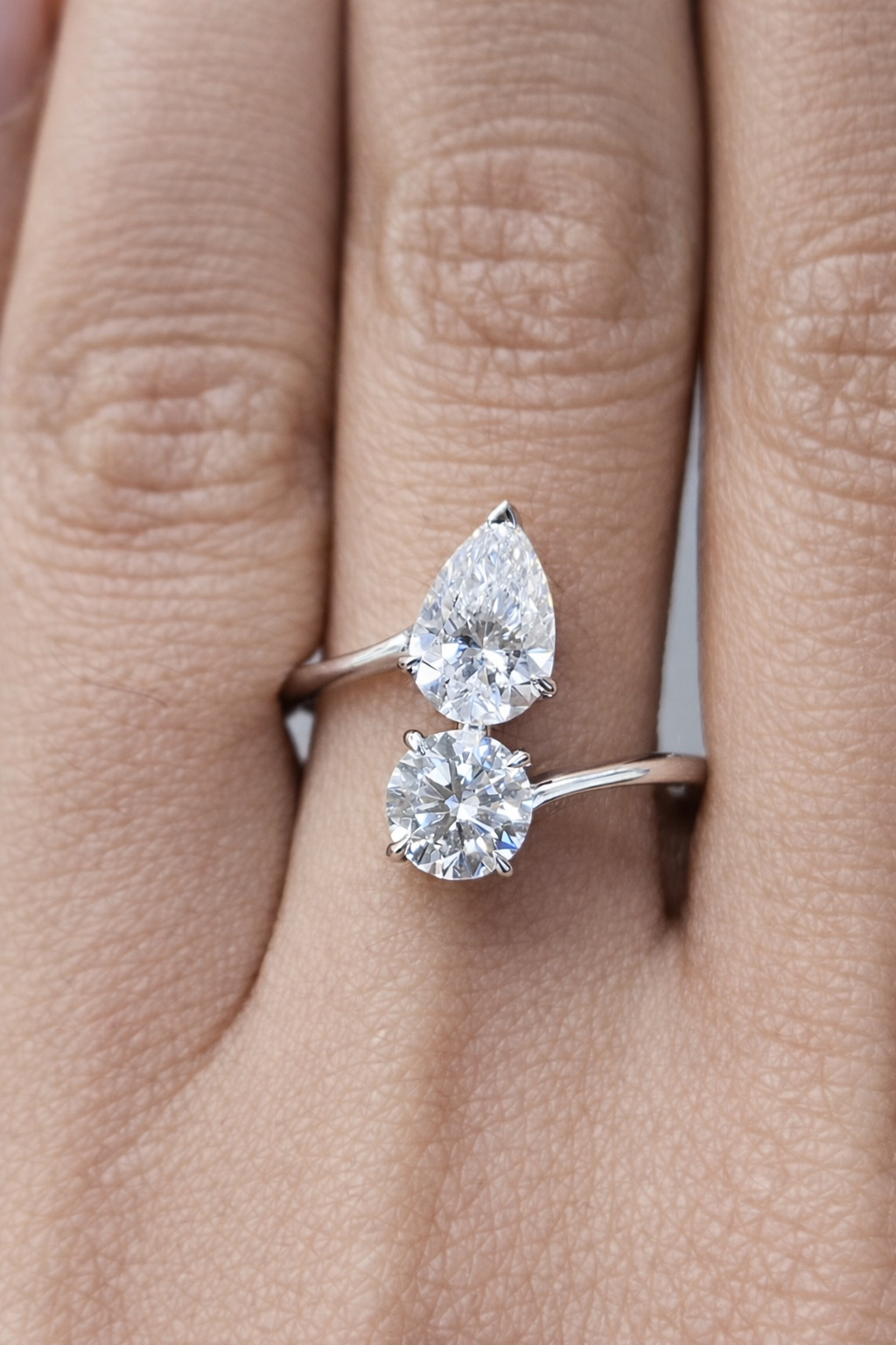 Pear & Round White Gold Lab Diamond Ring