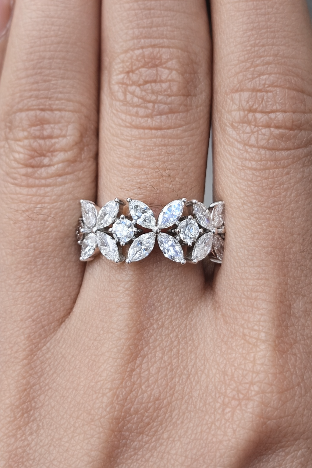 White Gold Flower Marquie Diamond Ring