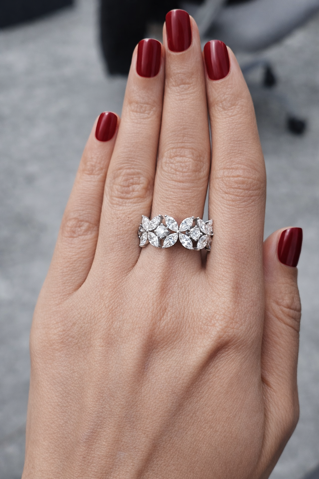 White Gold Flower Marquie Diamond Ring