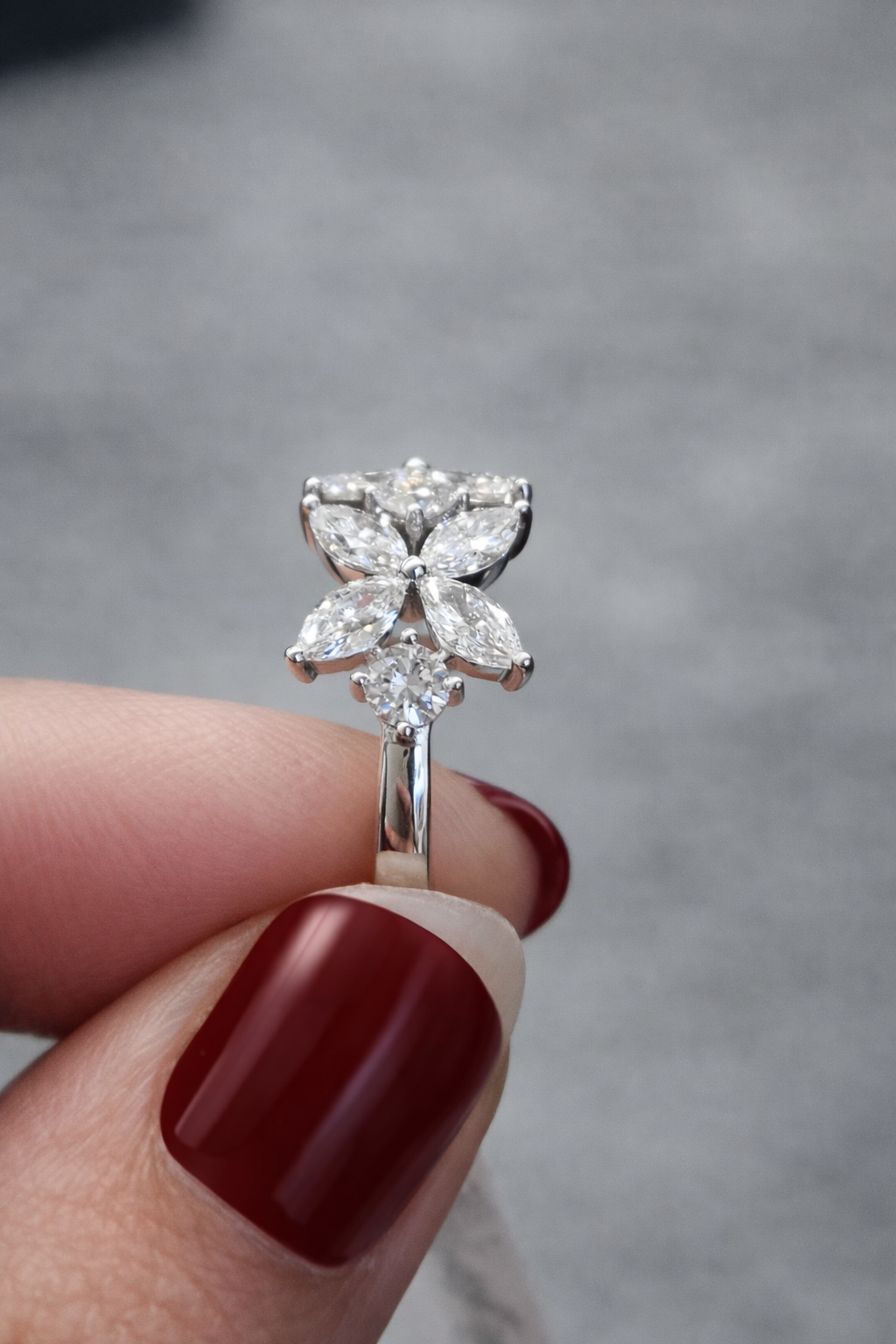 White Gold Flower Marquie Diamond Ring