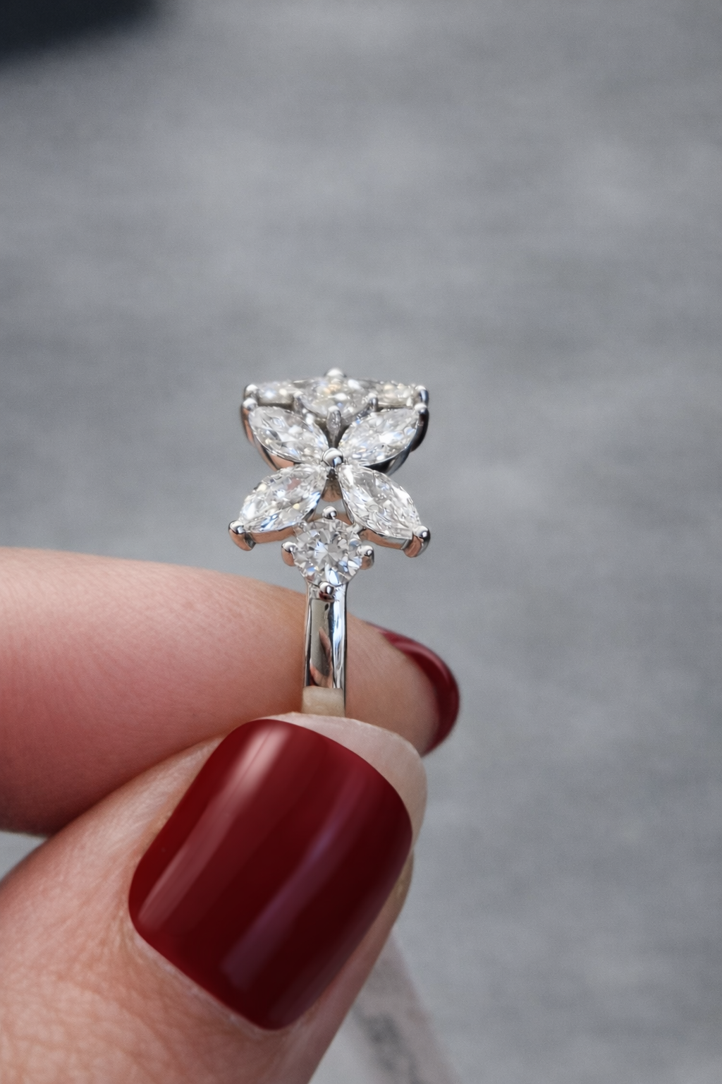 White Gold Flower Marquie Diamond Ring