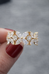 Yellow Gold Flower Marquise & Round Diamond Ring