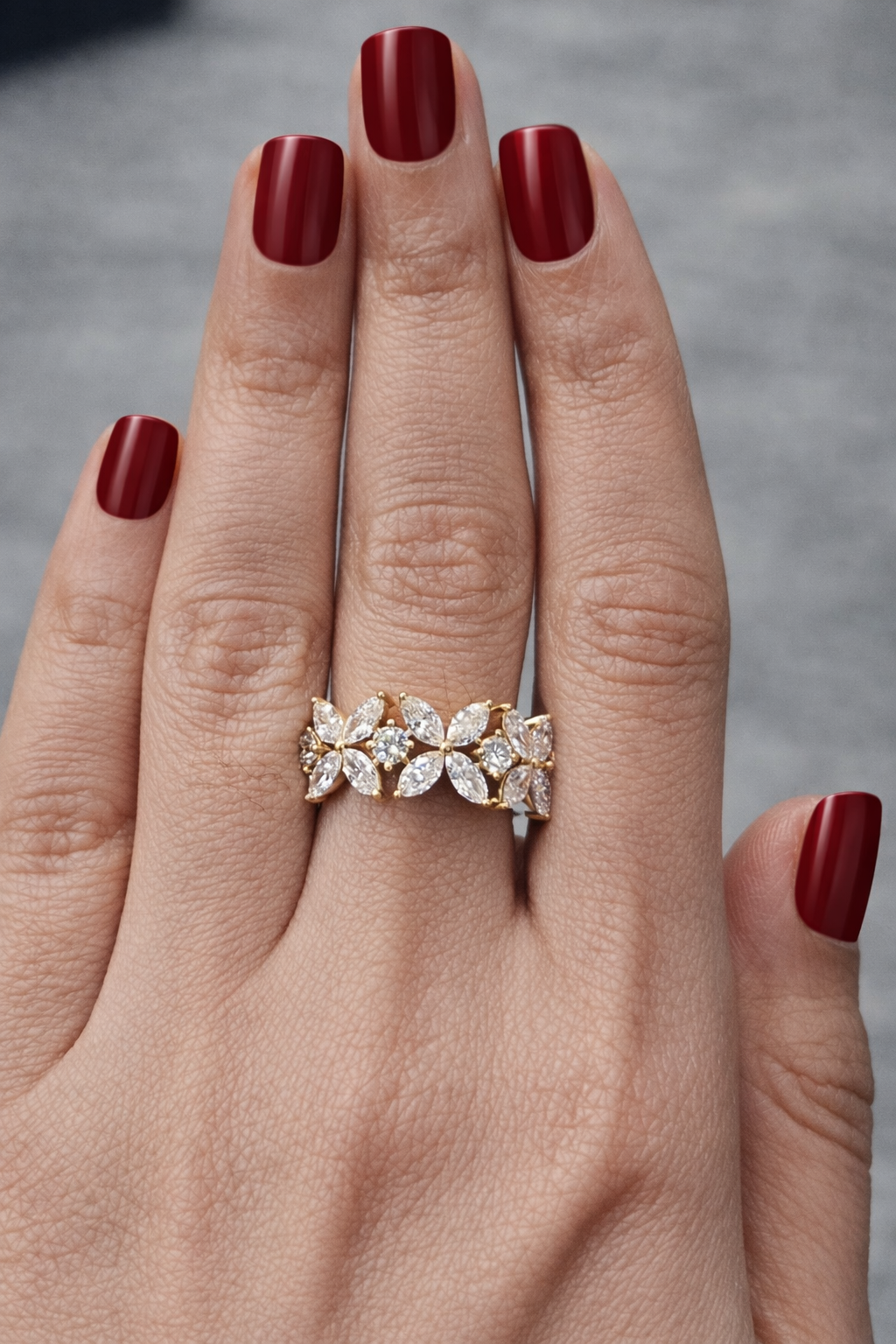 Yellow Gold Flower Marquise & Round Diamond Ring