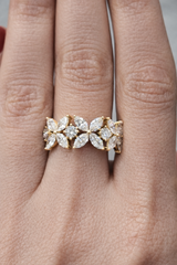 Yellow Gold Flower Marquise & Round Diamond Ring