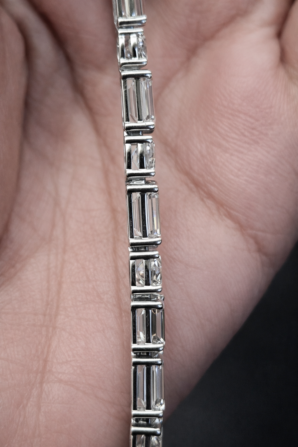 17.94ct Emerald & Round White Gold 7" Lab Diamond Bracelet