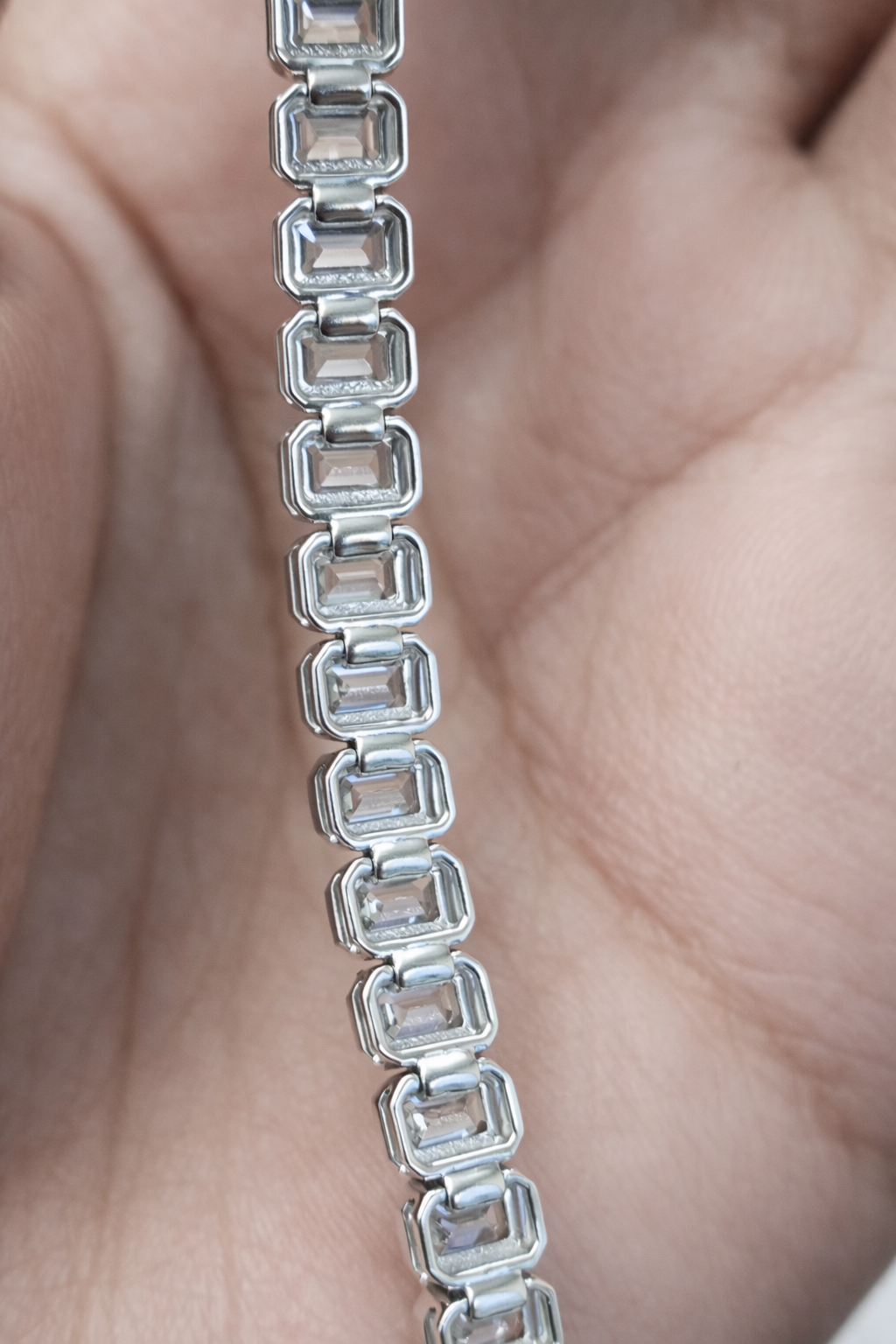 9.44ct Emerald Bezel Set White Gold 6.75" Lab Bracelet