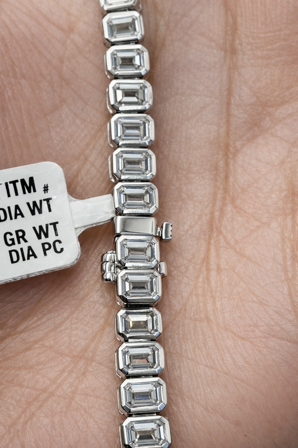 9.44ct Emerald Bezel Set White Gold 6.75" Lab Bracelet