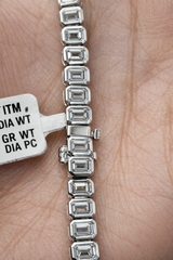 9.44ct Emerald Bezel Set White Gold 6.75" Lab Bracelet