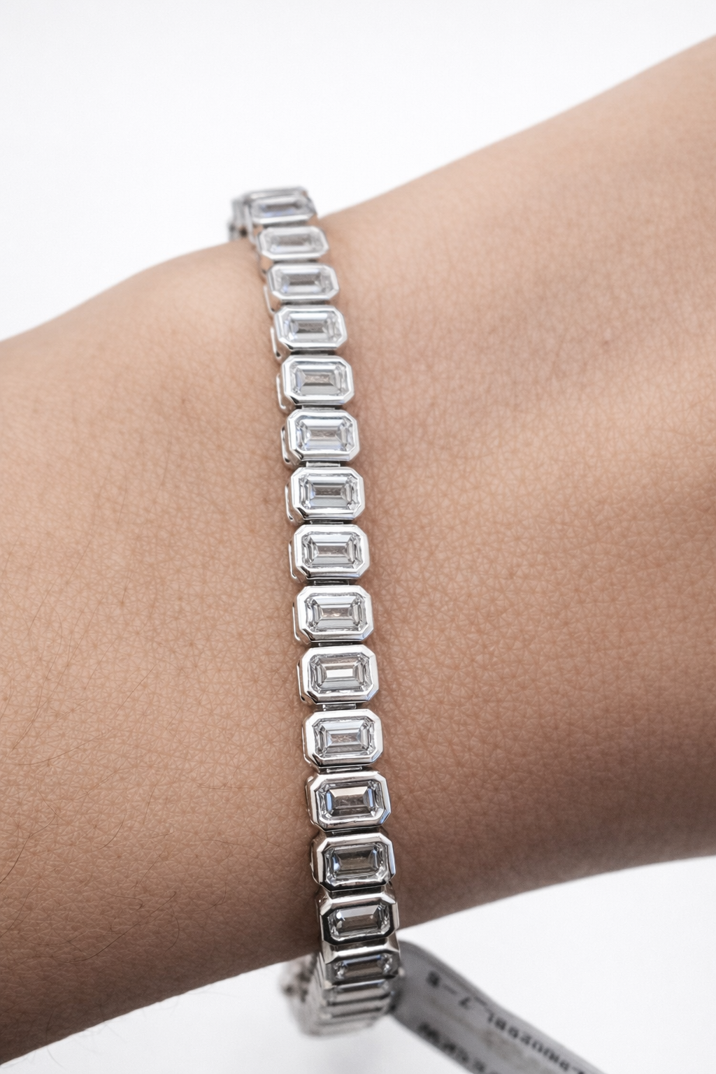 9.44ct Emerald Bezel Set White Gold 6.75" Lab Bracelet
