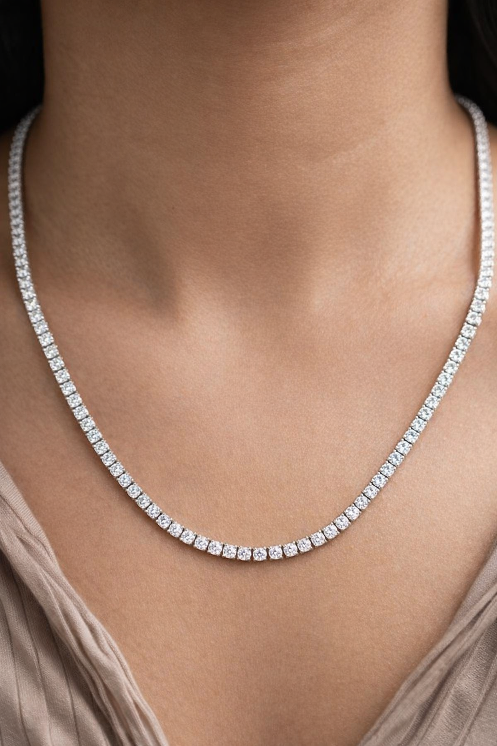 IGI Certified 10.11ct Lab Diamond 17" Tennis Necklace In White Gold