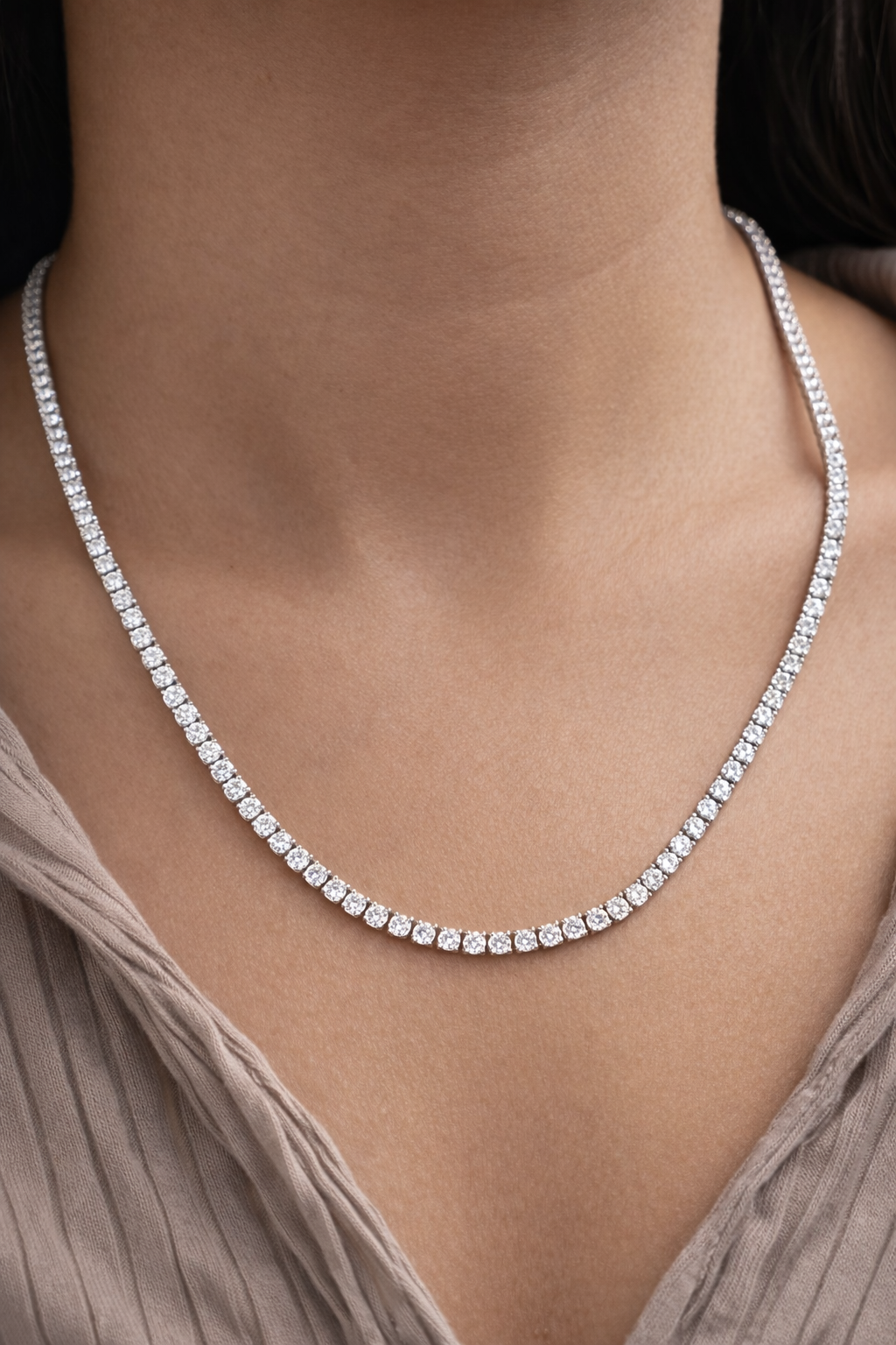 IGI Certified 10.11ct Lab Diamond 17" Tennis Necklace In White Gold