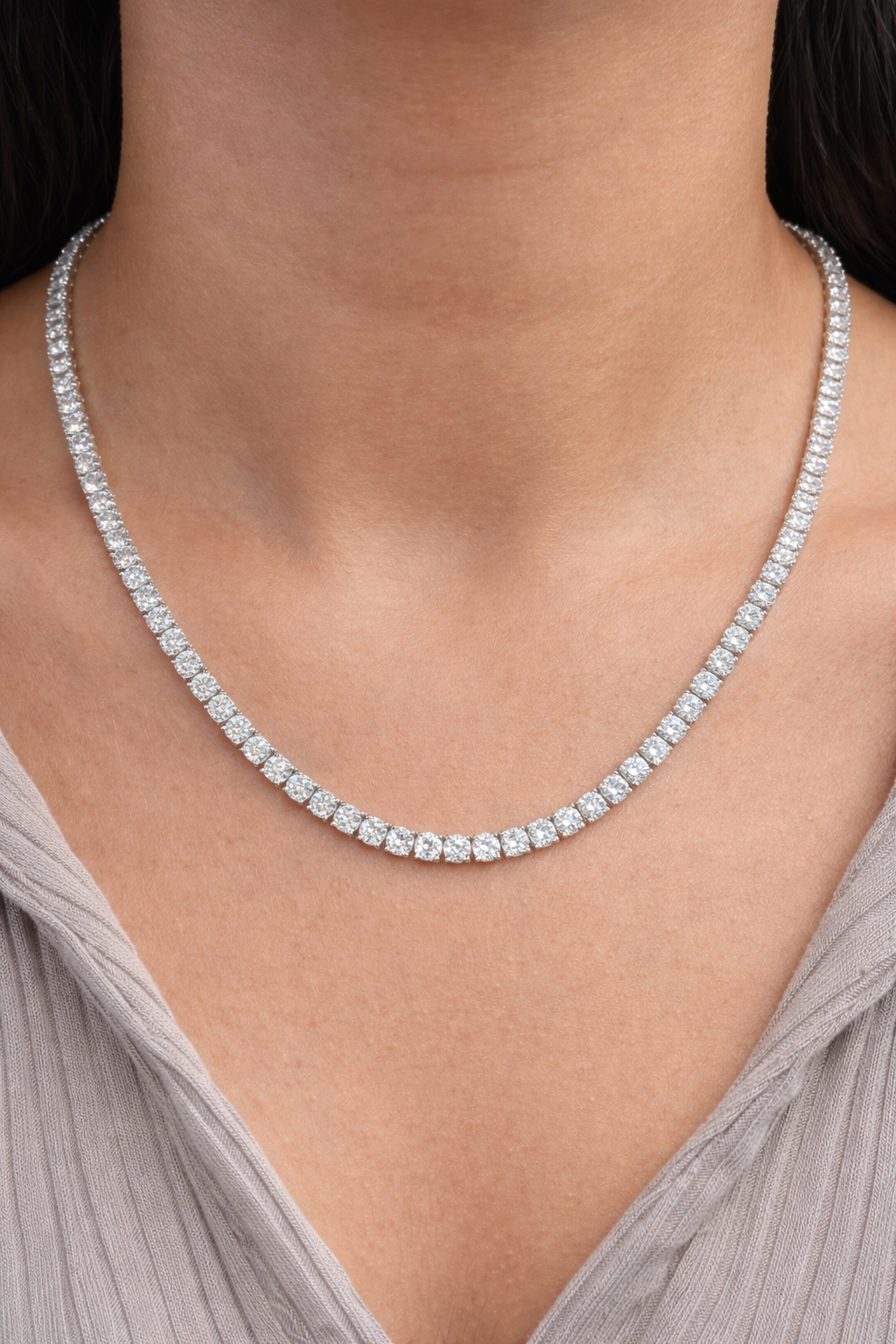 IGI Certified 21.98ct 17" Tennis Necklace in 14K White Gold