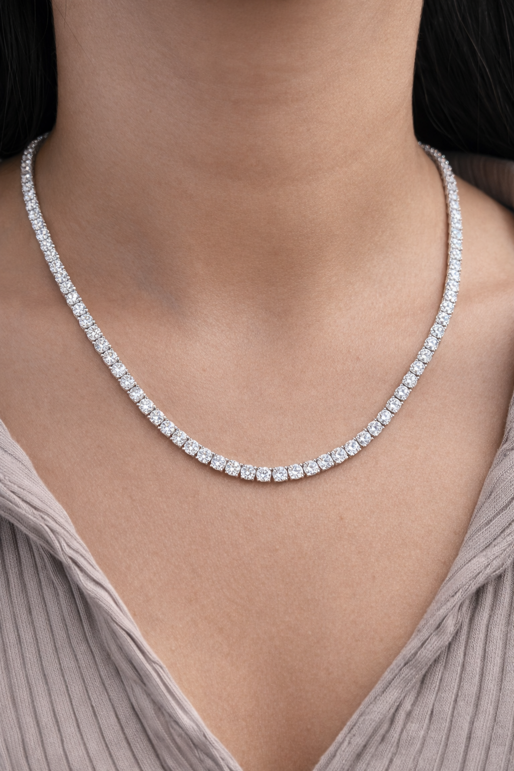 IGI Certified 21.98ct 17" Tennis Necklace in 14K White Gold