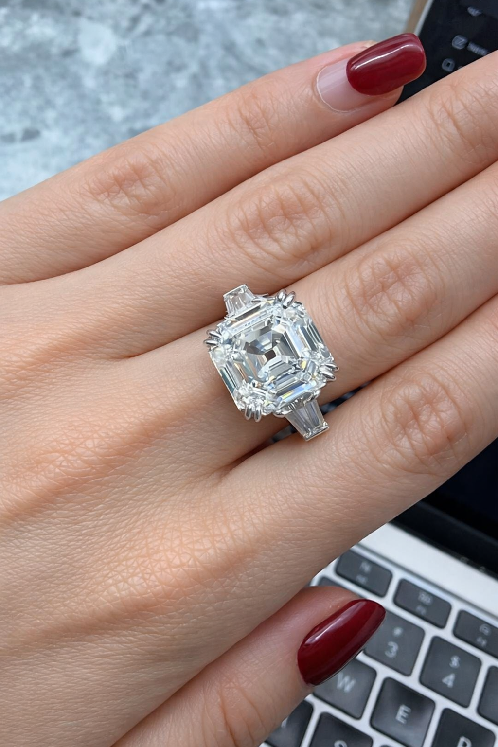 8.23ct Center Stone Antique Asscher Lab Diamond Platinum Ring