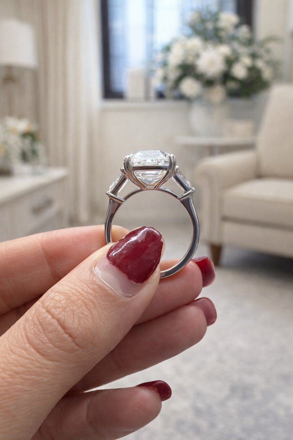 8.23ct Center Stone Antique Asscher Lab Diamond Platinum Ring