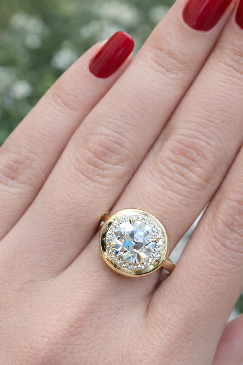 Bubble Halo Ring with Old European Cut Lab Diamond In 14K Yellow Gold