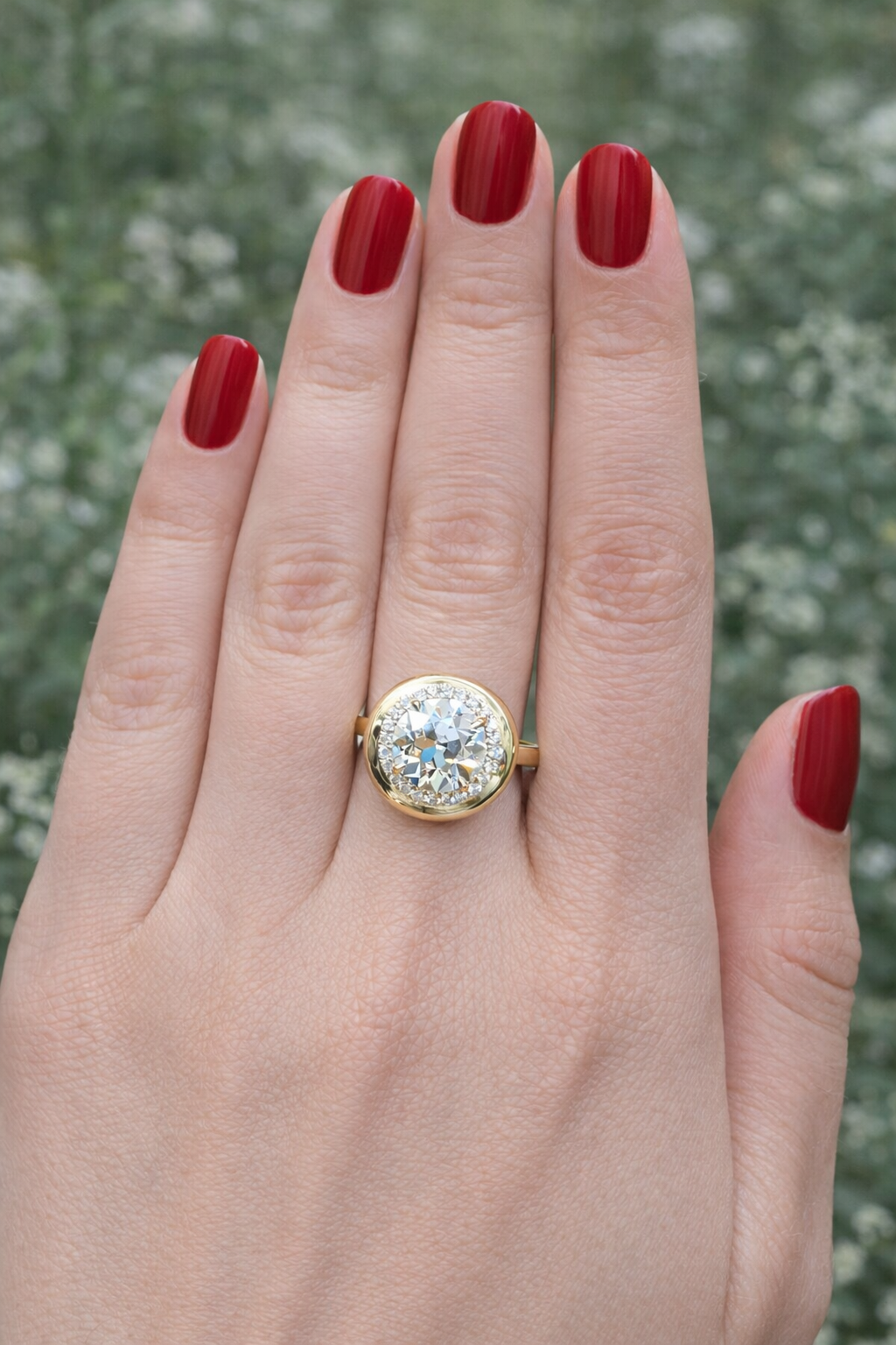 Bubble Halo Ring with Old European Cut Lab Diamond In 14K Yellow Gold