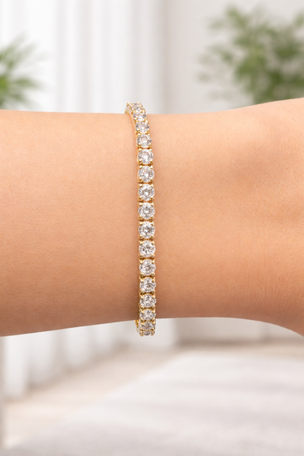 3.36Ct Lab Diamond 7" 14K Yellow Gold Tennis Bracelet