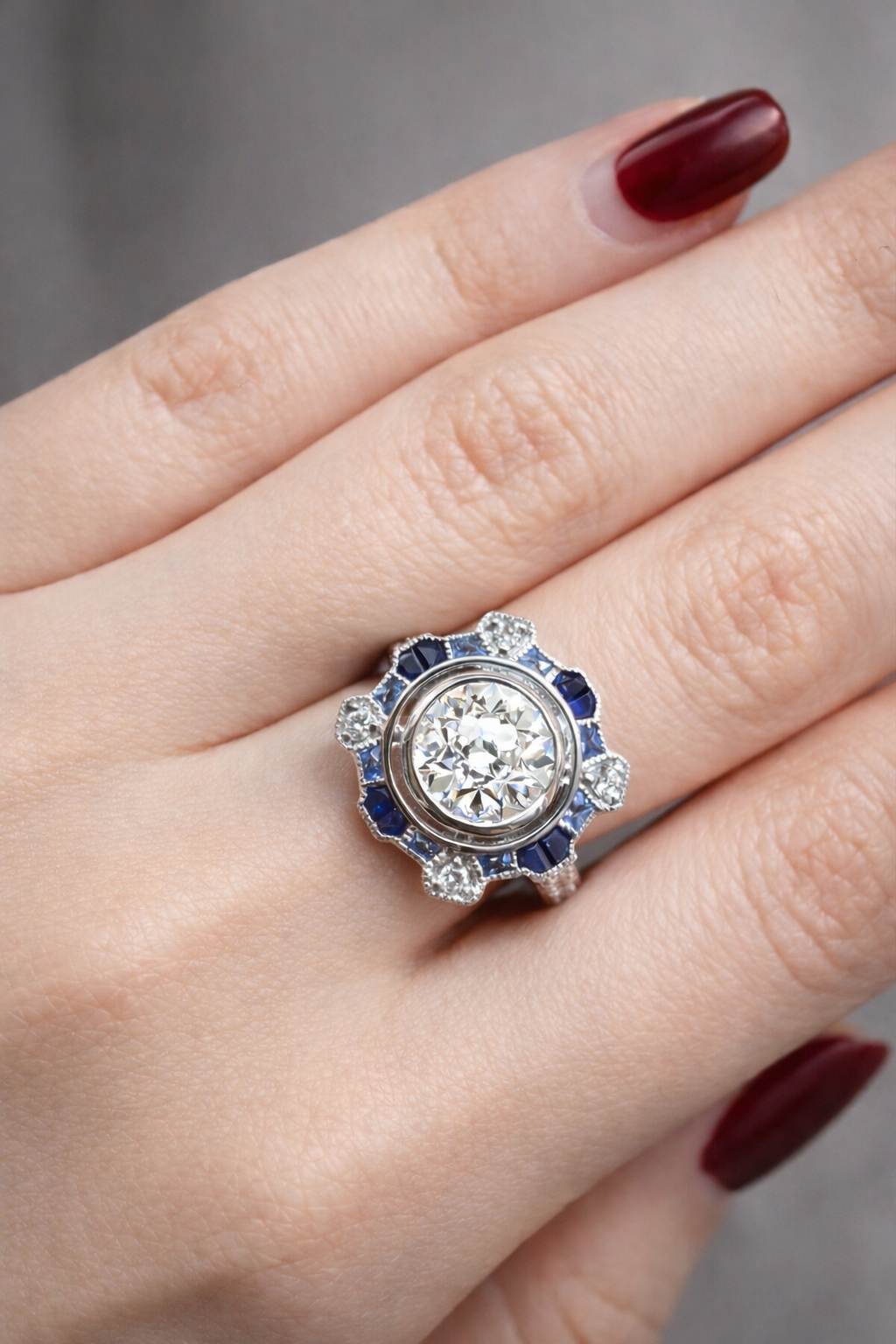 Platinum Ring With Natural Sapphire & 1.57ct OEC Lab Diamond