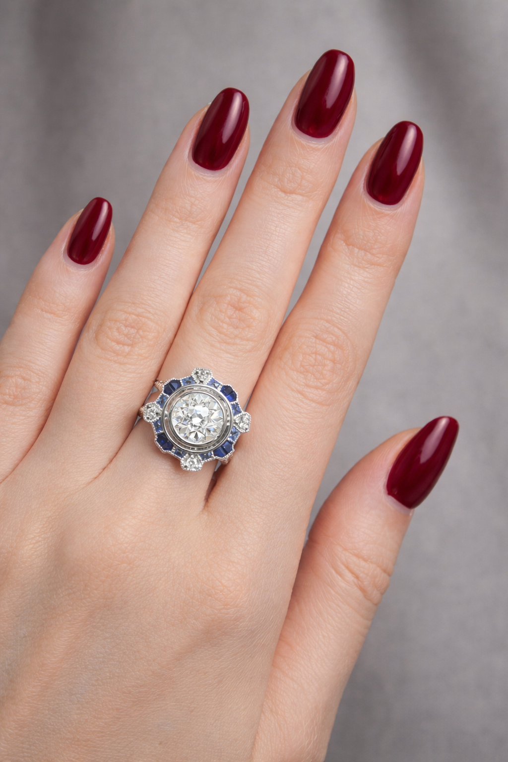 Platinum Ring With Natural Sapphire & 1.57ct OEC Lab Diamond