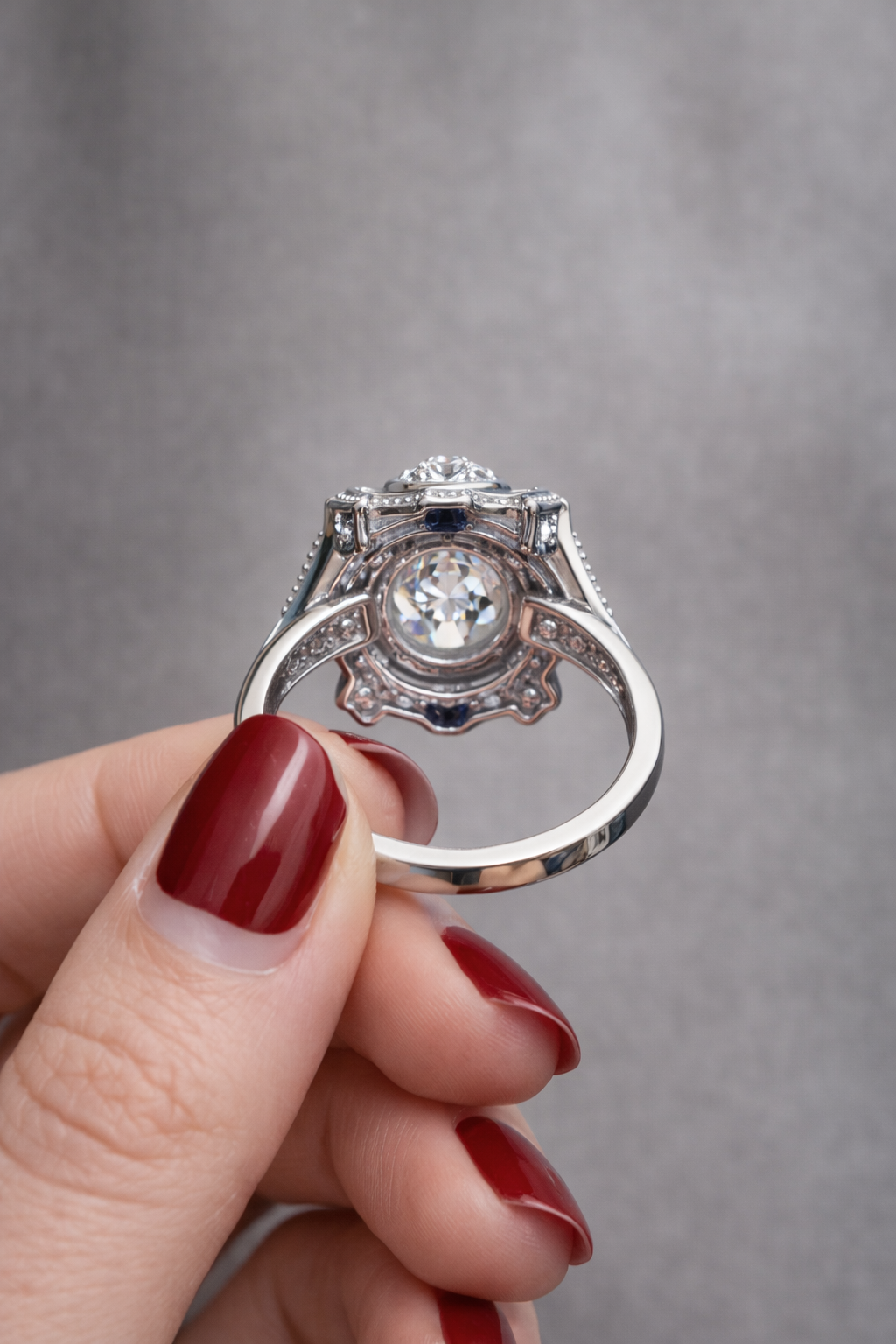 Platinum Ring With Natural Sapphire & 1.57ct OEC Lab Diamond