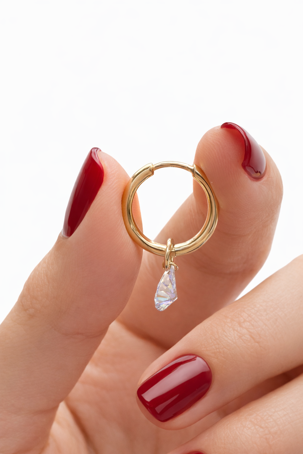 1ct Pear Diamond Small Hoop Earrings