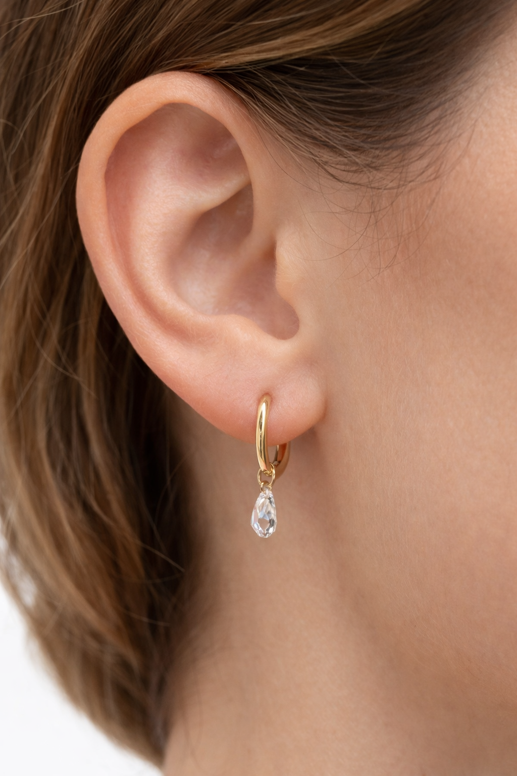 1ct Pear Diamond Small Hoop Earrings