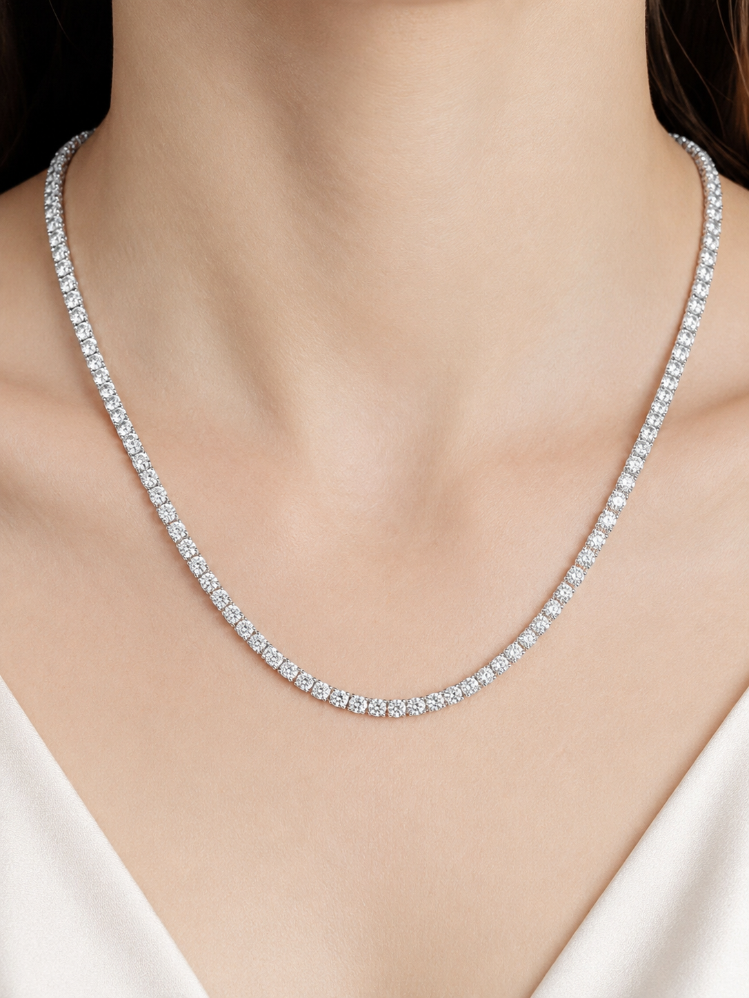 7.48cttw White Gold Lab Diamond 17" Tennis Necklace