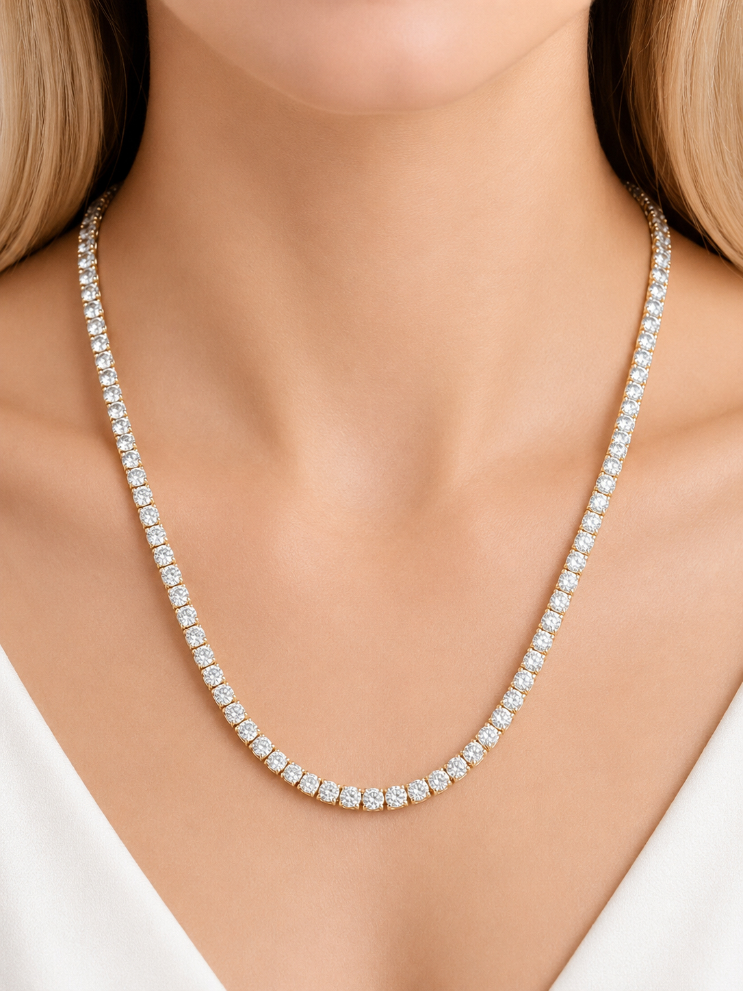 7.97cttw Yellow Gold Lab Diamond 18" Tennis Necklace