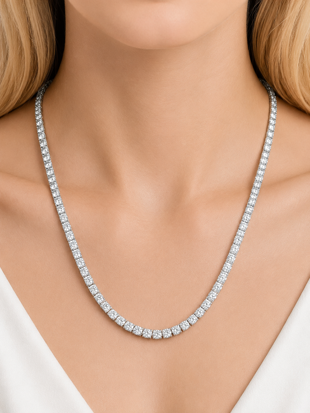 8cttw White Gold Lab Diamond 18" Tennis Necklace